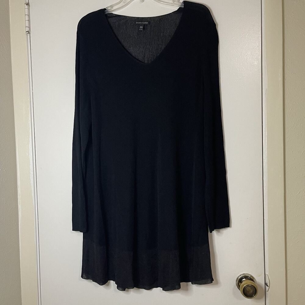 NWOT Eileen Fisher Black vneck long sleeve tunic top XL